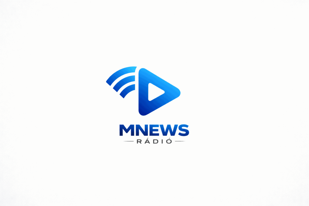 Wi-Fi és lejátszó ikon a MNEWS rádió logójánál, kék árnyalatban.