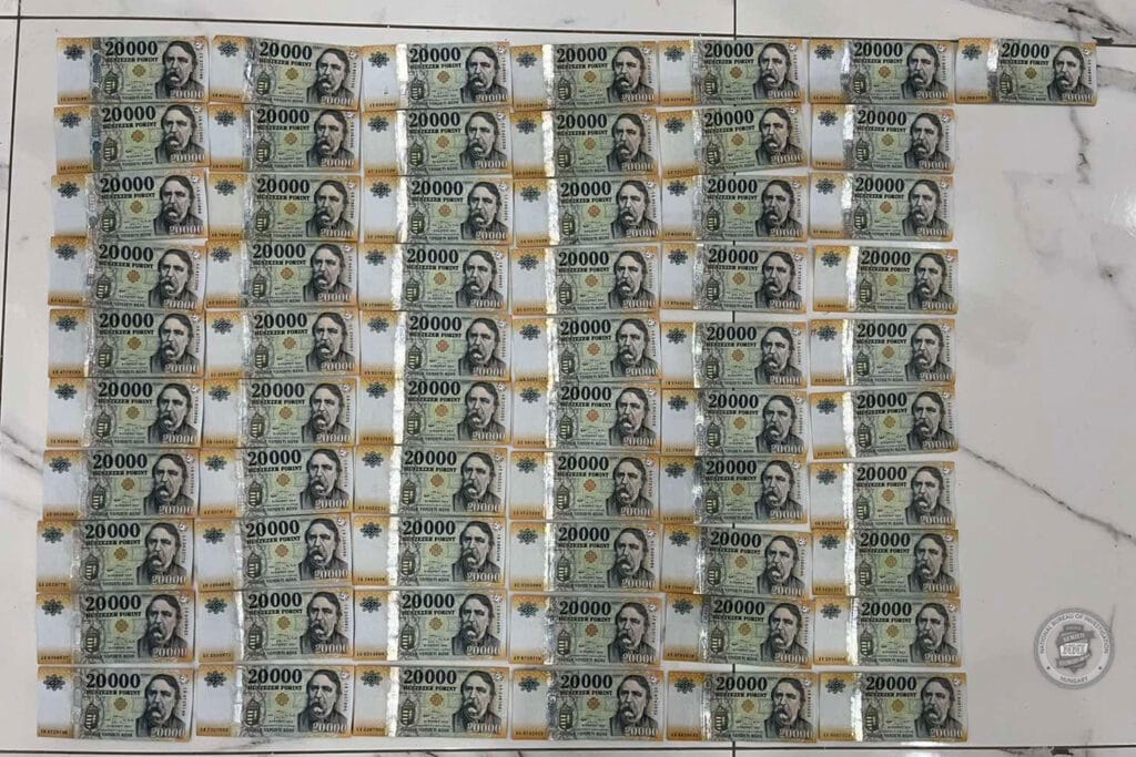 20000 forintos bankjegyek, egymás mellett, egy felületen elhelyezve.
